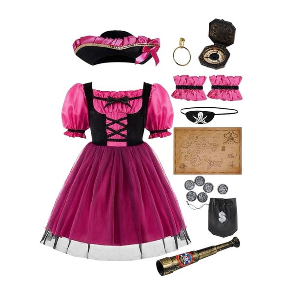 Spooktacular Creations Halloween Girls Pirate Costume Magenta Dress Role Play - Picture 1 of 8